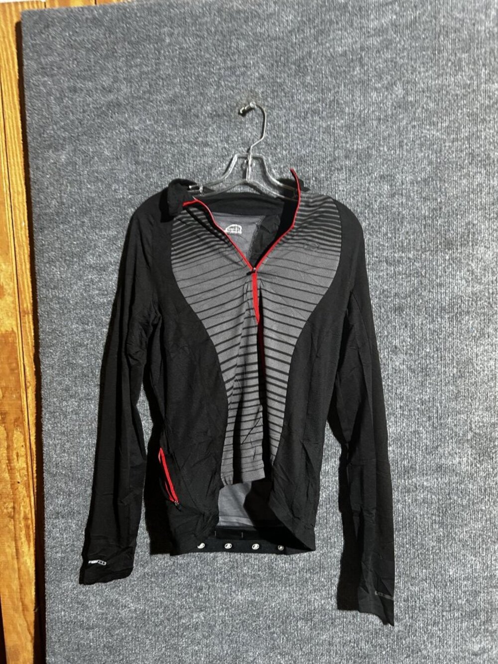 Performance Cycling Jersey Womens XL Black Stripe Full Zip Long Sleeve Pockets